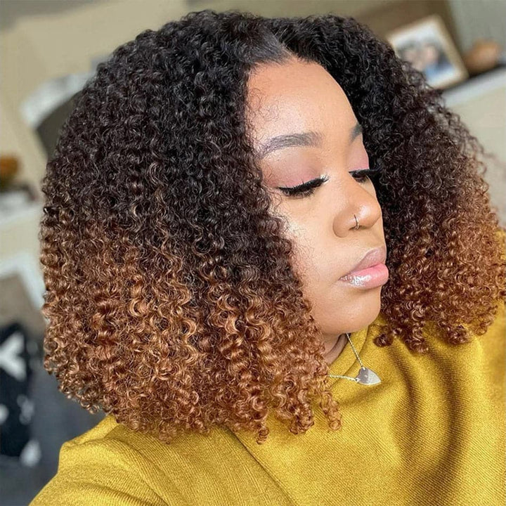 Ship In 24Hours-Lumiere 1B/4/27 color Afro curly Clip In Human Hair Extensions 8 Pieces/Set 120G