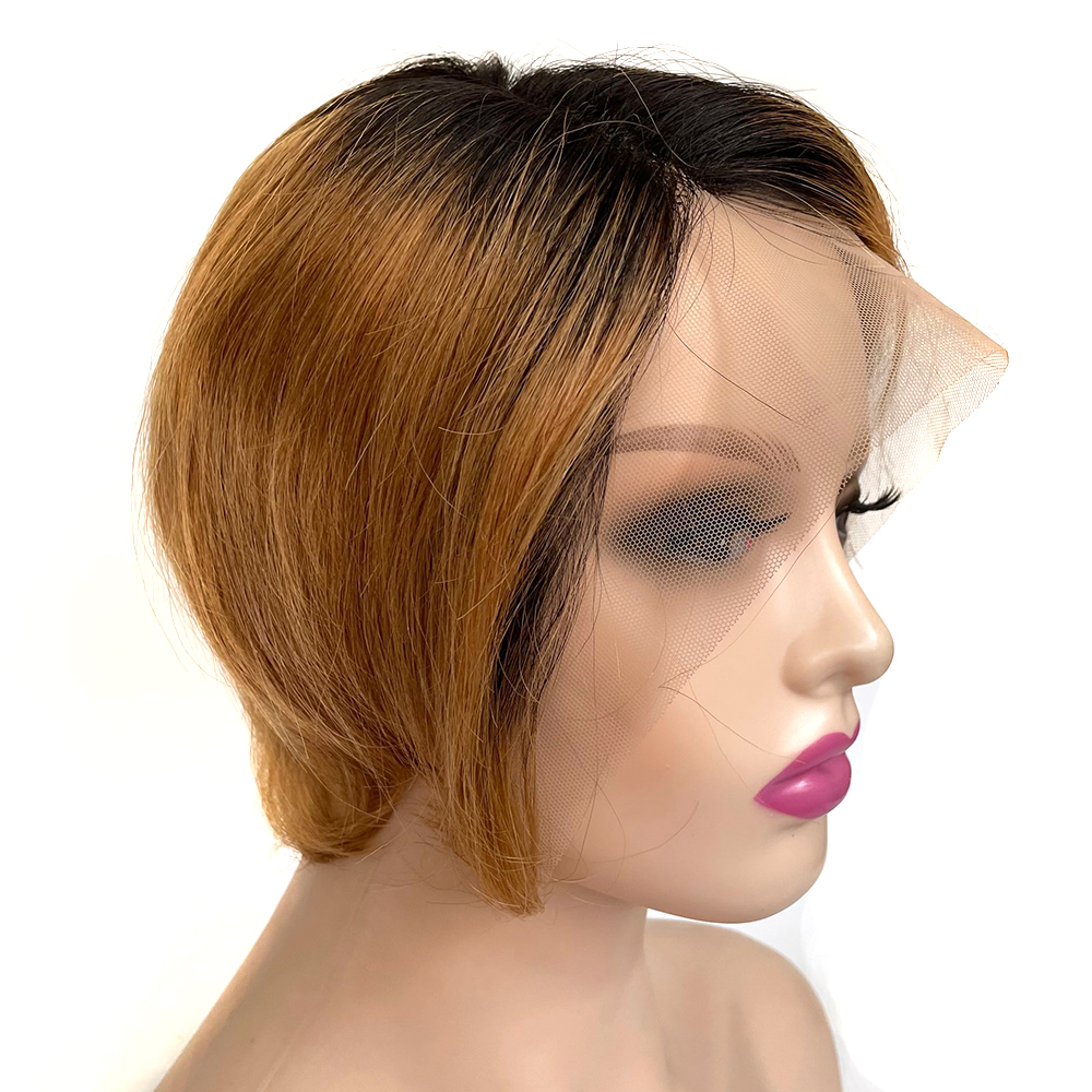 1B/30 13x1 T Lace Side Part Straight Short Pixie Cut Bob Wigs For Women