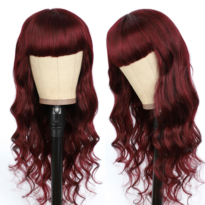 99J Body Wave Full Machine Made None Lace Front Wigs With Bangs