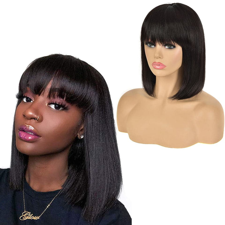 Straight Bob Full Machine Made Wigs None Lace For Women 8-16 Inches Virgin Human Hair Wig