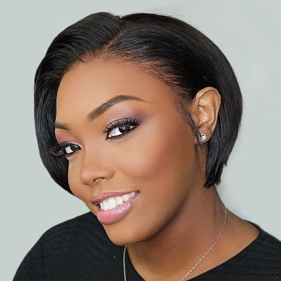 Naturel Noir 13x1 T Lace Side Part Straight Short Pixie Cut Bob Perruques Pour Les Femmes