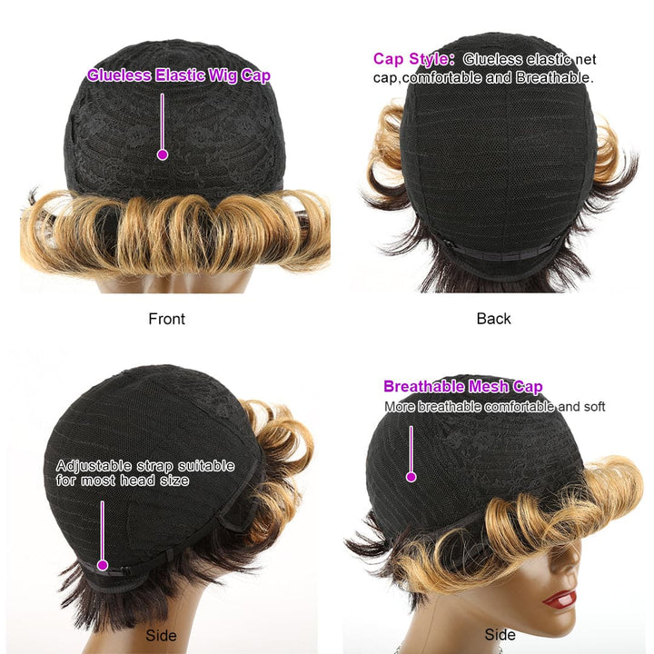 Ship In 24Hours-Lumiere T/27 JZ016 Highlight Straight Short Bob Pixie Cut Wig Human Hair