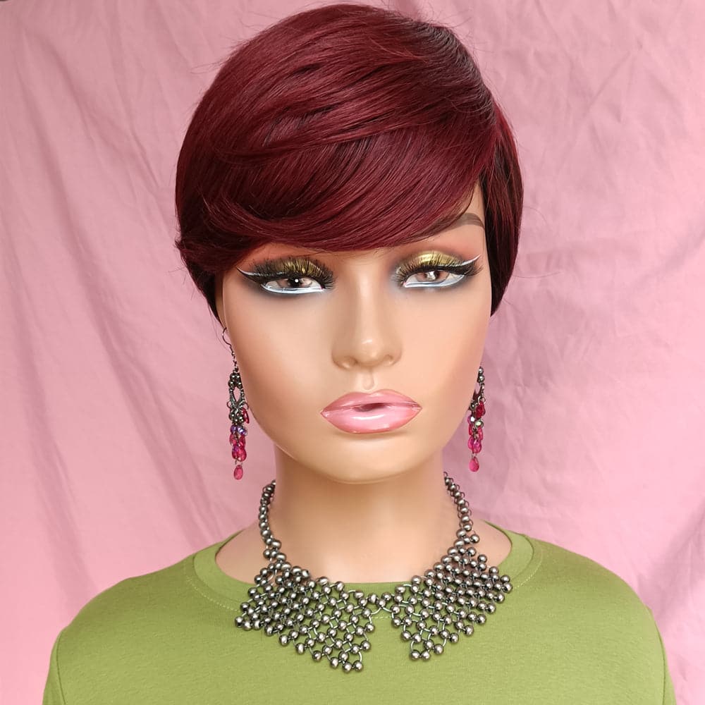 Black Women  Short Wigs With Bangs  Highlight Virgin Hair Pixie Cut Human Hair Wigs