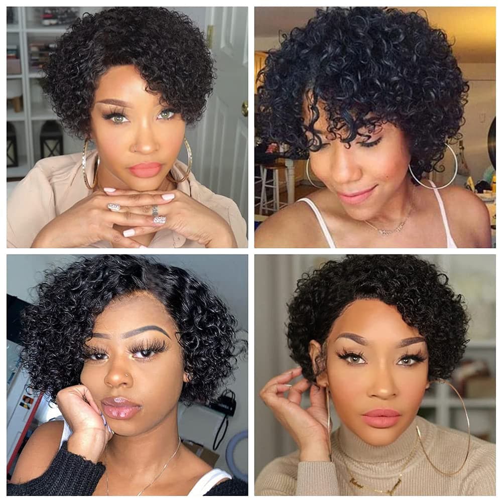 Ship In 24Hours-Lumiere #1B Curly Short Bob Full Machine Made None Lace Wig Virgin Human Hair