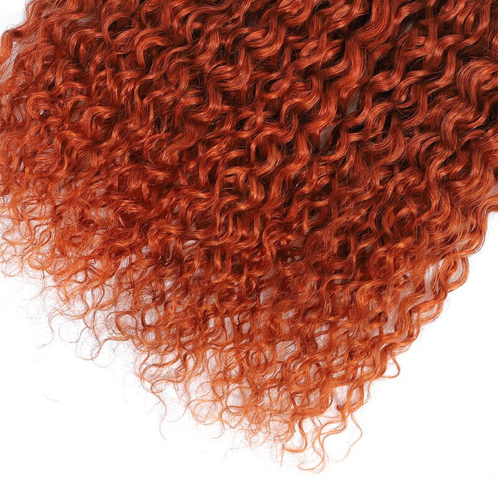 #350 Ginger Orange Water Wave 3 Bundles With 4X4 Lace Closure For Women Human Hair(No Code Need)