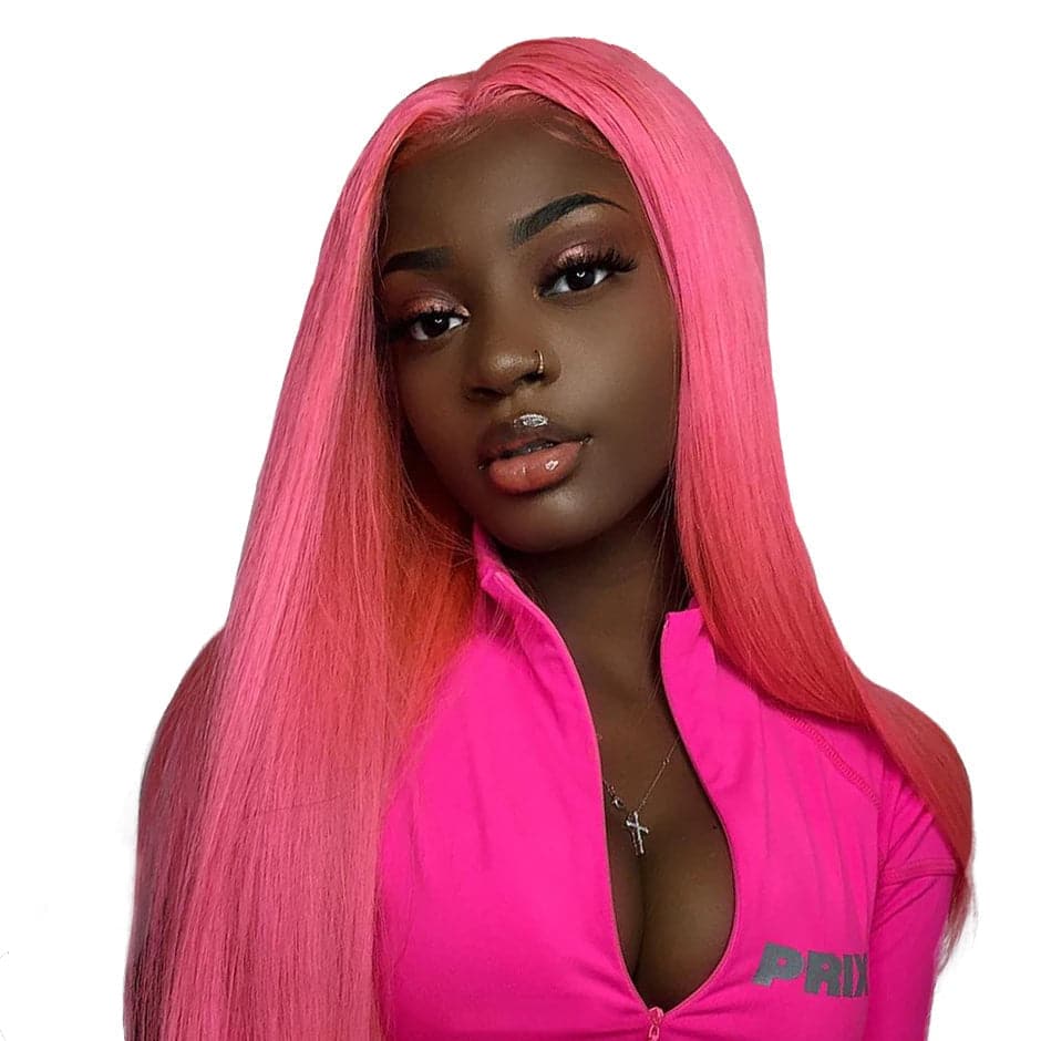 Light Pink Straight HD Lace Front Wigs Virgin Human Hair