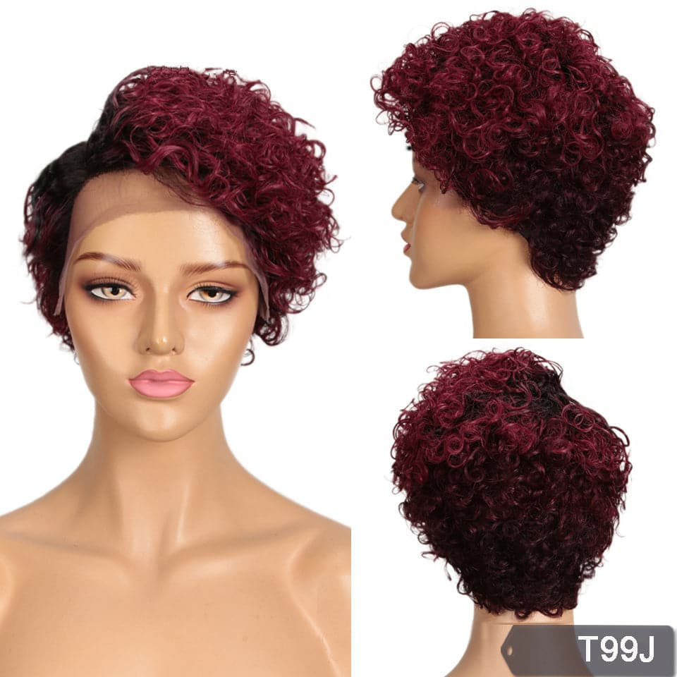 Ship In 24Hours-Lumiere Curly Hair Ombre Colored T/27 Short Pixie Cut Wig For Women 13x4x1 Side Part Wigs