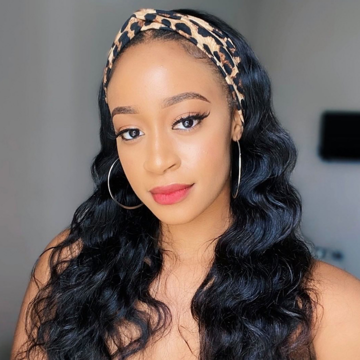 Loose Deep Headband Wig Natural Black Machine Made Non-Lace Wig