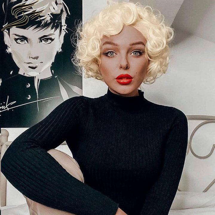 613 Blonde 13x1 Lace Loose Curly Short Pixie Cut Bob Wigs For Women