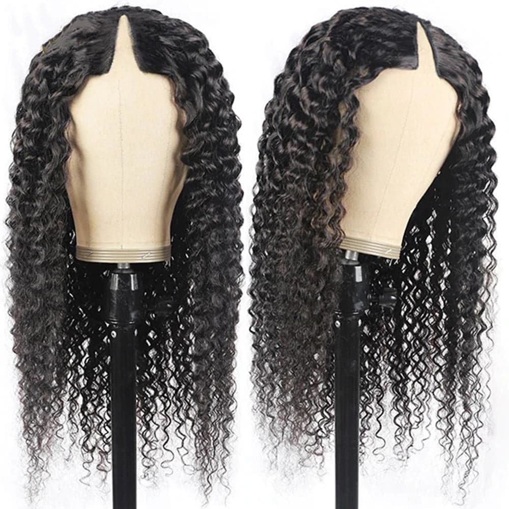 New V Part Deep Wave Upgrade No Lace Out Brazilian Remy Human Hair Wigs For Women