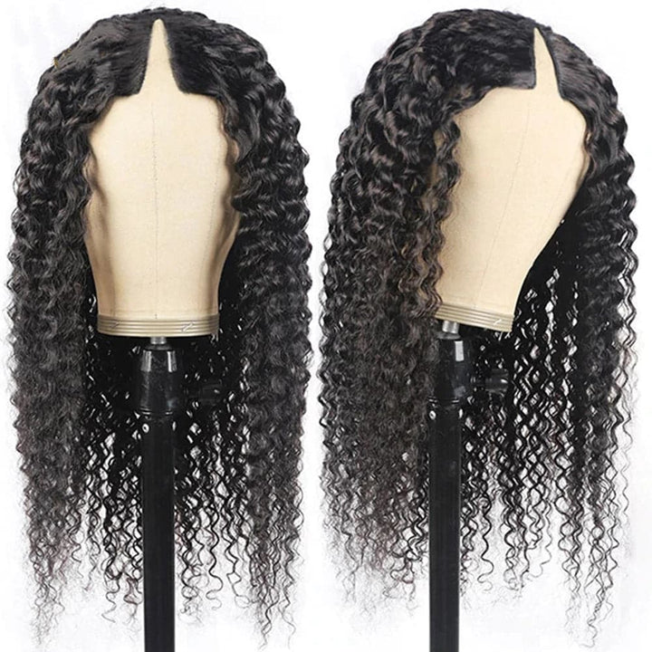 New V Part Deep Wave Upgrade No Lace Out Brazilian Remy Human Hair Wigs For Women