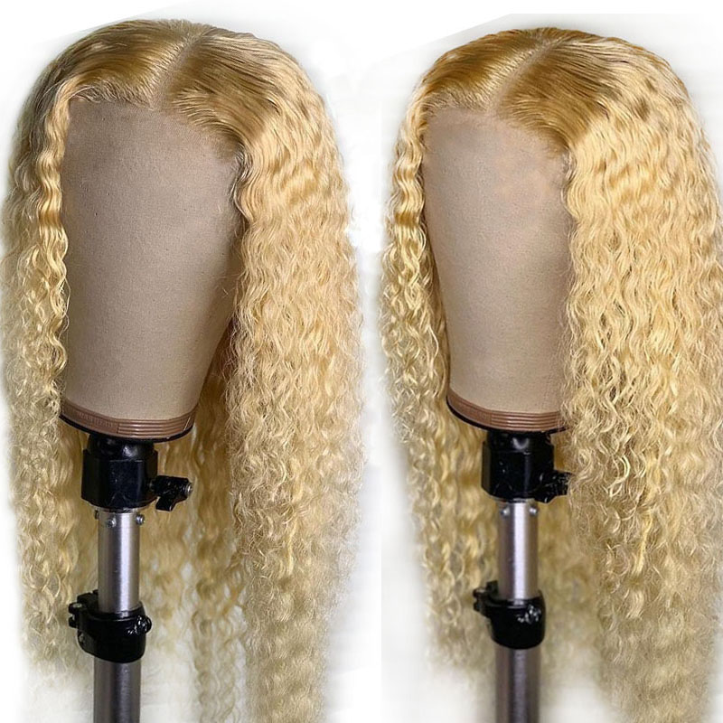 613 Blonde Water Wave T Part Lace Human Hair Wig For Women