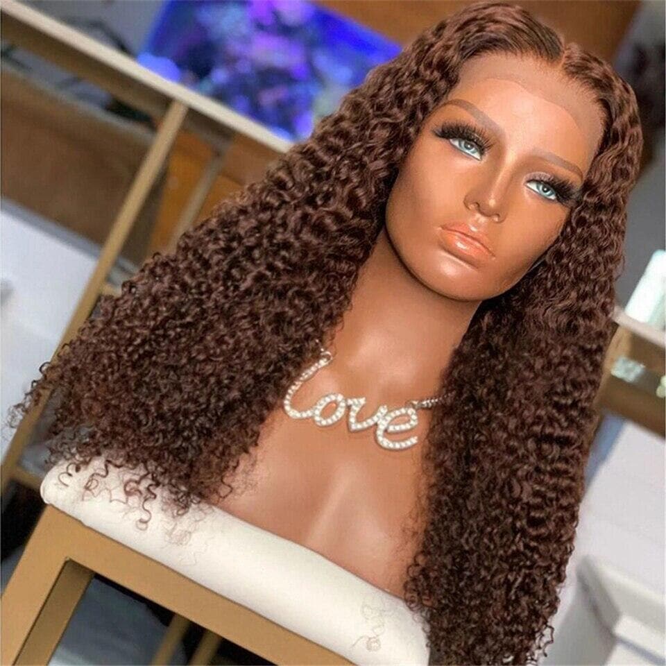 Perfect Chocolate Brown Kinky Curly Transparent Lace Wig For Women