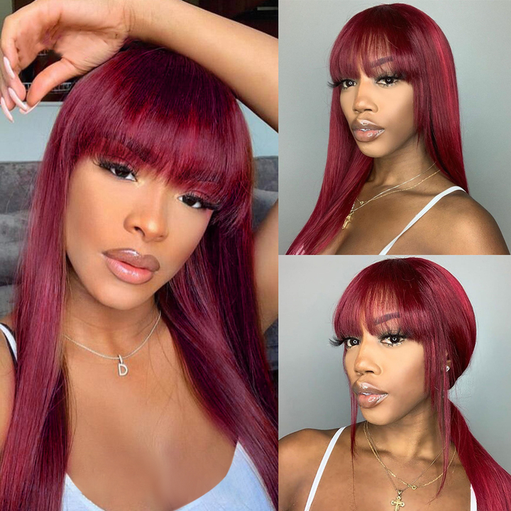 Lumiere 99j straight wig with bangs full machine made None Lace human hair
