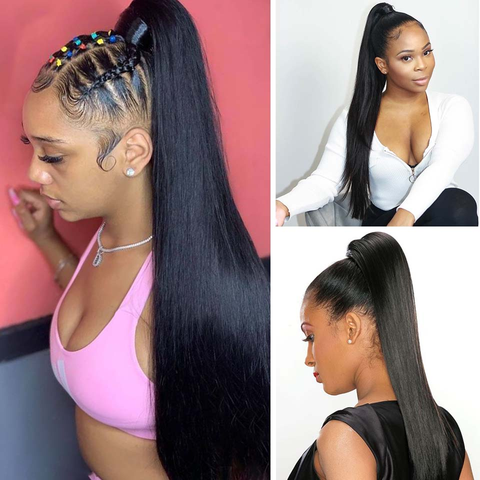 Ship In 24Hours-Lumiere Straight Wrap Around Ponytail Human Hair Extensions Natural Color Hairpiece