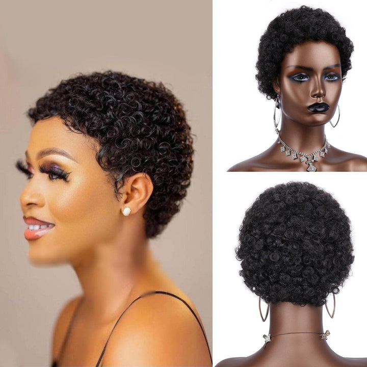 Ship In 24Hours-Lumiere Super short afro curly pixie wig 100% human hair Brazil  no lace wig  kinky Jerry curly wig for women