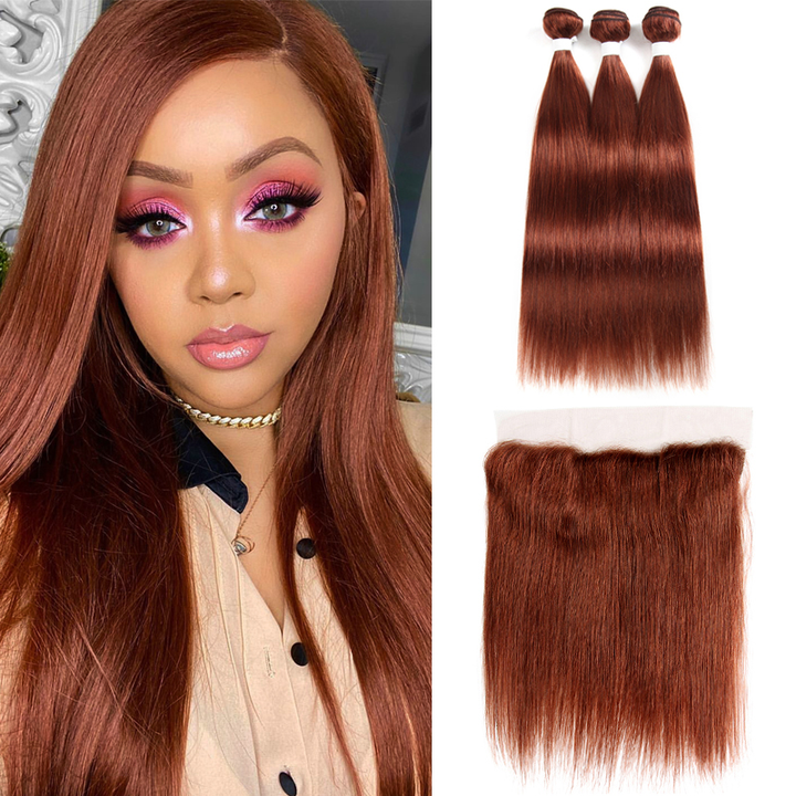 lumiere color #33 straight hair 3 Bundles With 13x4 Lace Frontal Pre Colored Ear To Ear(No Code Need)