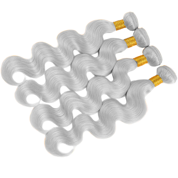 Silver Grey Body Wave 3 Bundles With 13x4 Lace Frontal Human Hair Extensions