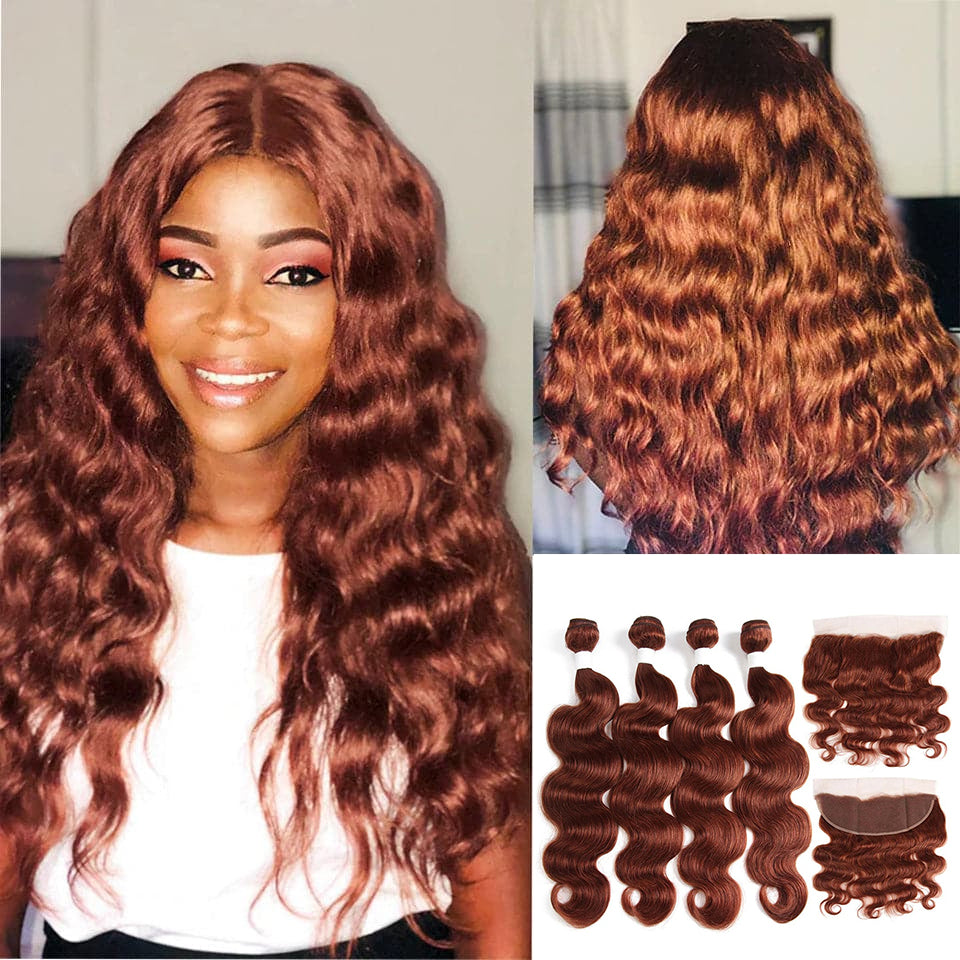 lumiere Color #33 body wave 4 Bundles With 13x4 Lace Frontal Pre Colored Ear To Ear(No Code Need)