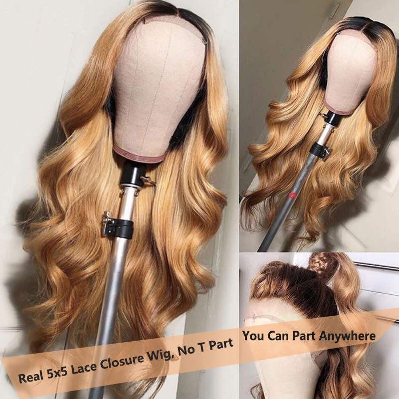 Lumiere 1B/27 Ombre Body Wave 4x4/5x5/13x4 Lace Closure/Frontal 150%/180% Density Wigs For Women Pre Plucked