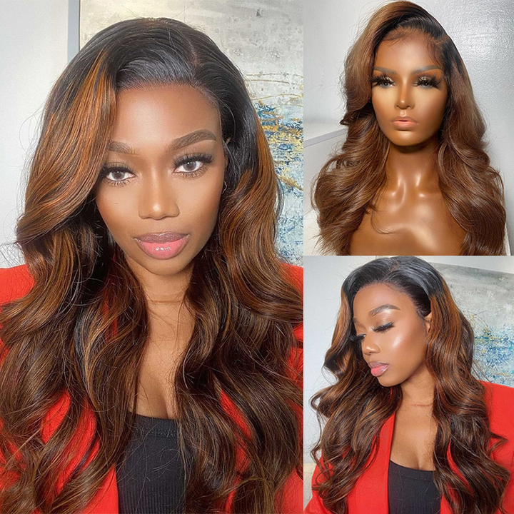 Lumiere 1B/30 Ombre Body Wave 4x4/5x5/13x4 Lace Closure/Frontal 150%/180% Density Wigs For Women Pre Plucked
