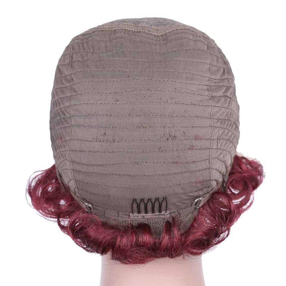 1B/99J 13x1 Lace Loose Curly Short Pixie Cut Bob Wigs For Women