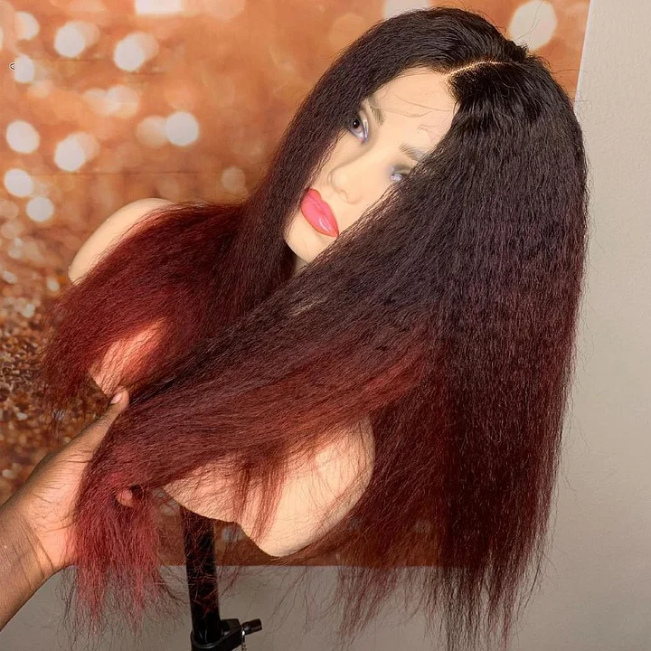 1B/99J Ombre Kinky Straight 4x4/5x5/13x4 Lace Closure/Frontal 150%/180% Density Wigs For Women