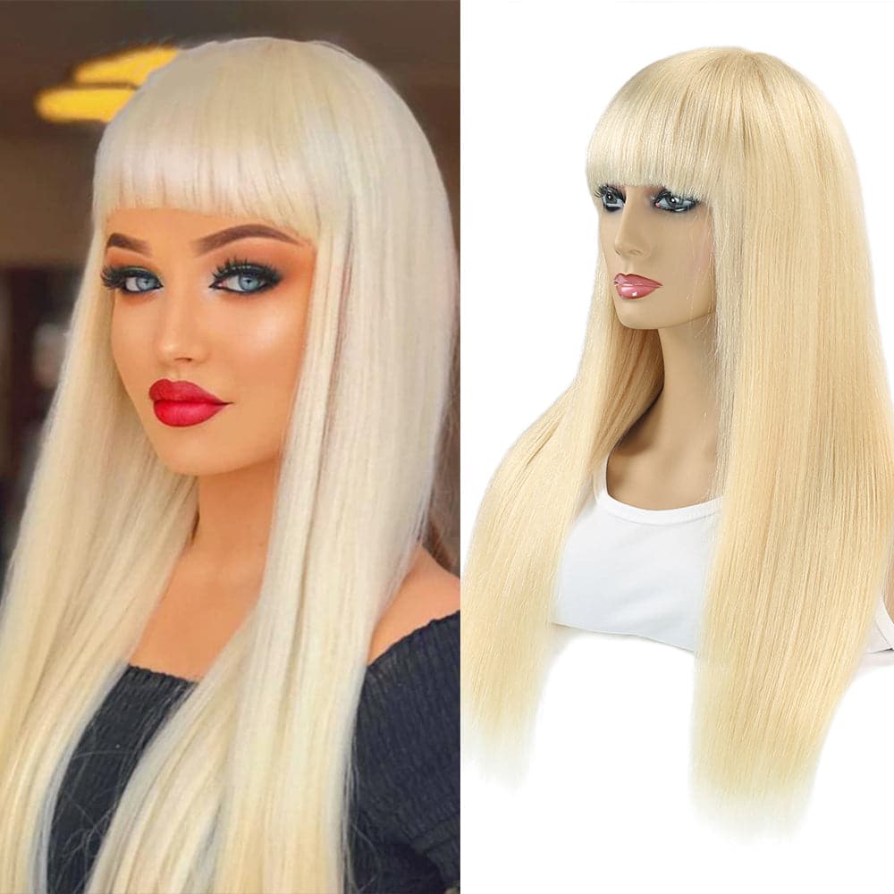 613 blonde droite pleine machine faite aucune perruques avant de lacet avec une frange pour les femmes 12-24 pouces