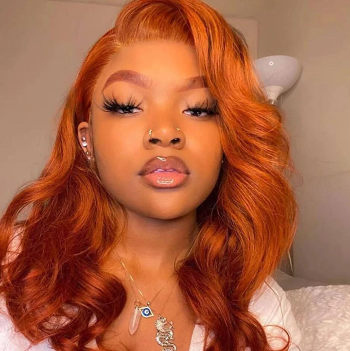 #350 Ginger Orange Body Wave 4x4/13x4 Lace Front Wig For Women 150%/180% Density
