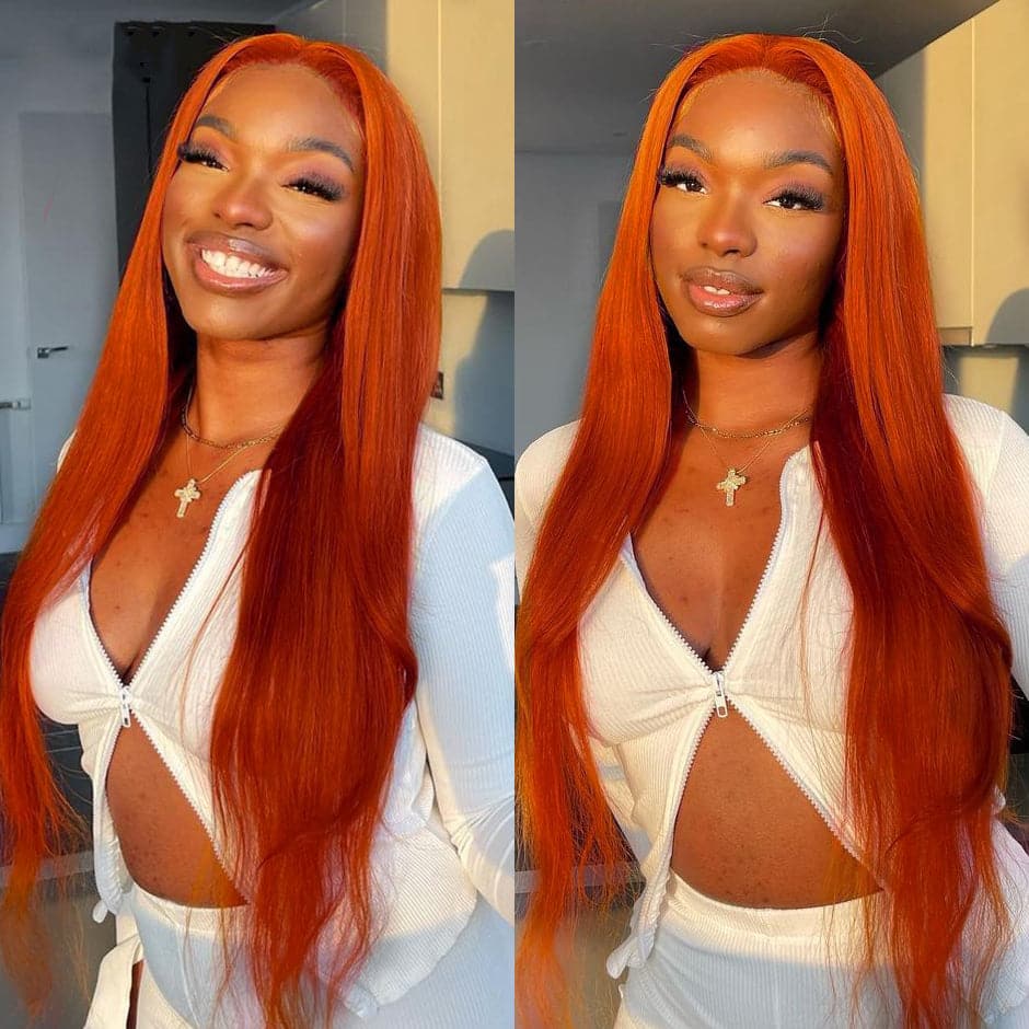 #350 Ginger straight hair lace front / T part lace wigs colored human hair wig 10-30 inch