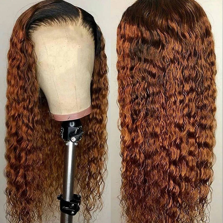 Lumiere 1B/33 Ombre Kinky Curly 4x4/5x5/13x4 Lace Closure/Frontal 150%/180% Density Wigs For Women Pre Plucked