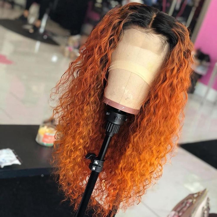 Lumiere 1B/350 Ombre Kinky Curly 4x4/5x5/13x4 Lace Closure/Frontal 150%/180% Density Wigs For Women Pre Plucked