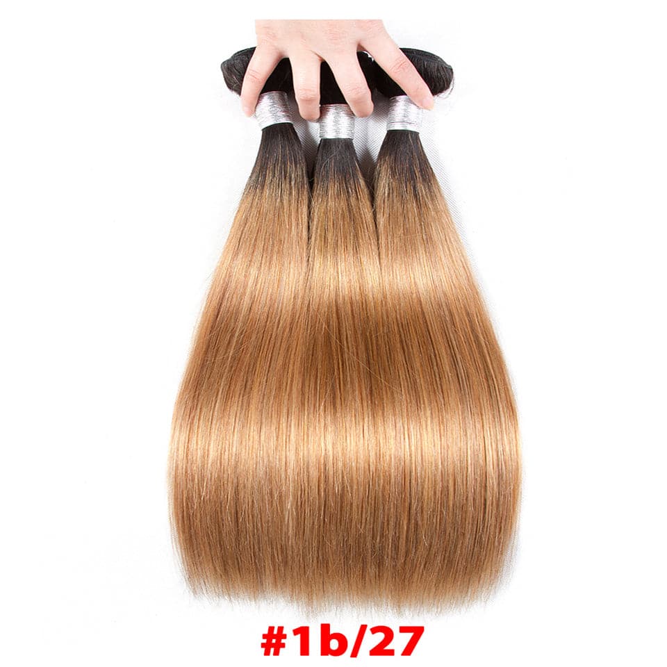 Lumiere hair Ombre 1B/27 Straight Hair 3 Bundles With Closure 4x4 pre-Colored 100% virgin human hair - Lumiere hair