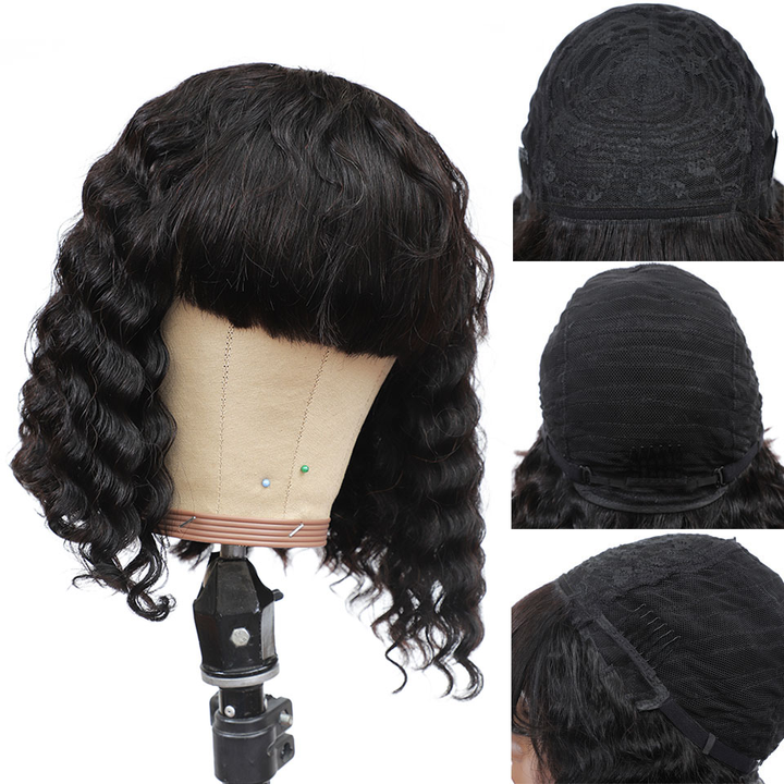 Deep Wave Bob Full Machine Made No Lace With Bangs For Women