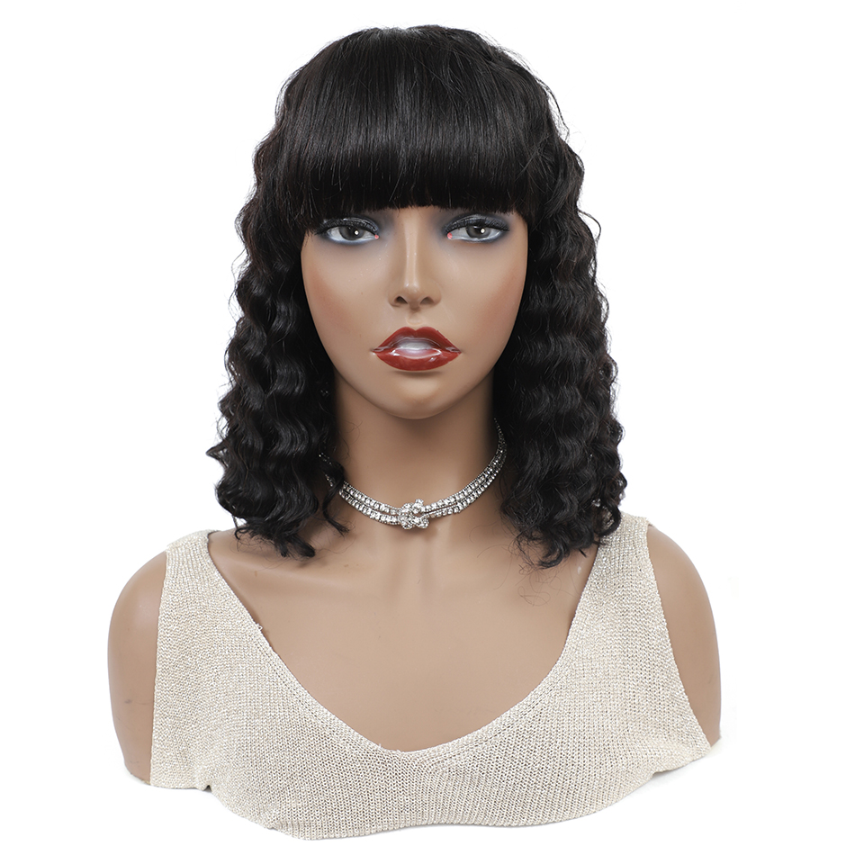 Deep Wave Bob Full Machine Made No Lace With Bangs For Women