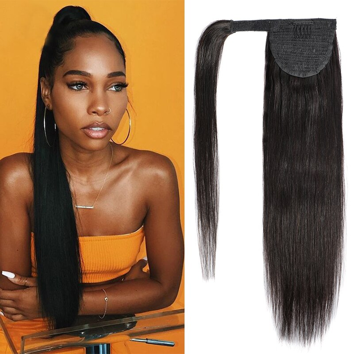 Ship In 24Hours-Lumiere Straight Wrap Around Ponytail Human Hair Extensions Natural Color Hairpiece