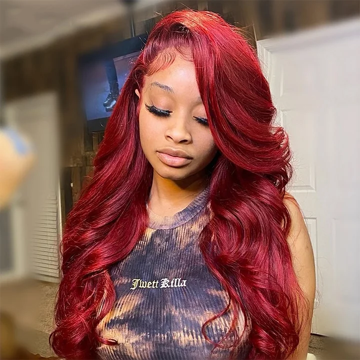 #Burg Body Wave 4x4/5x5/13x4 Lace Closure/Frontal 150%/180% Density Wigs For Women