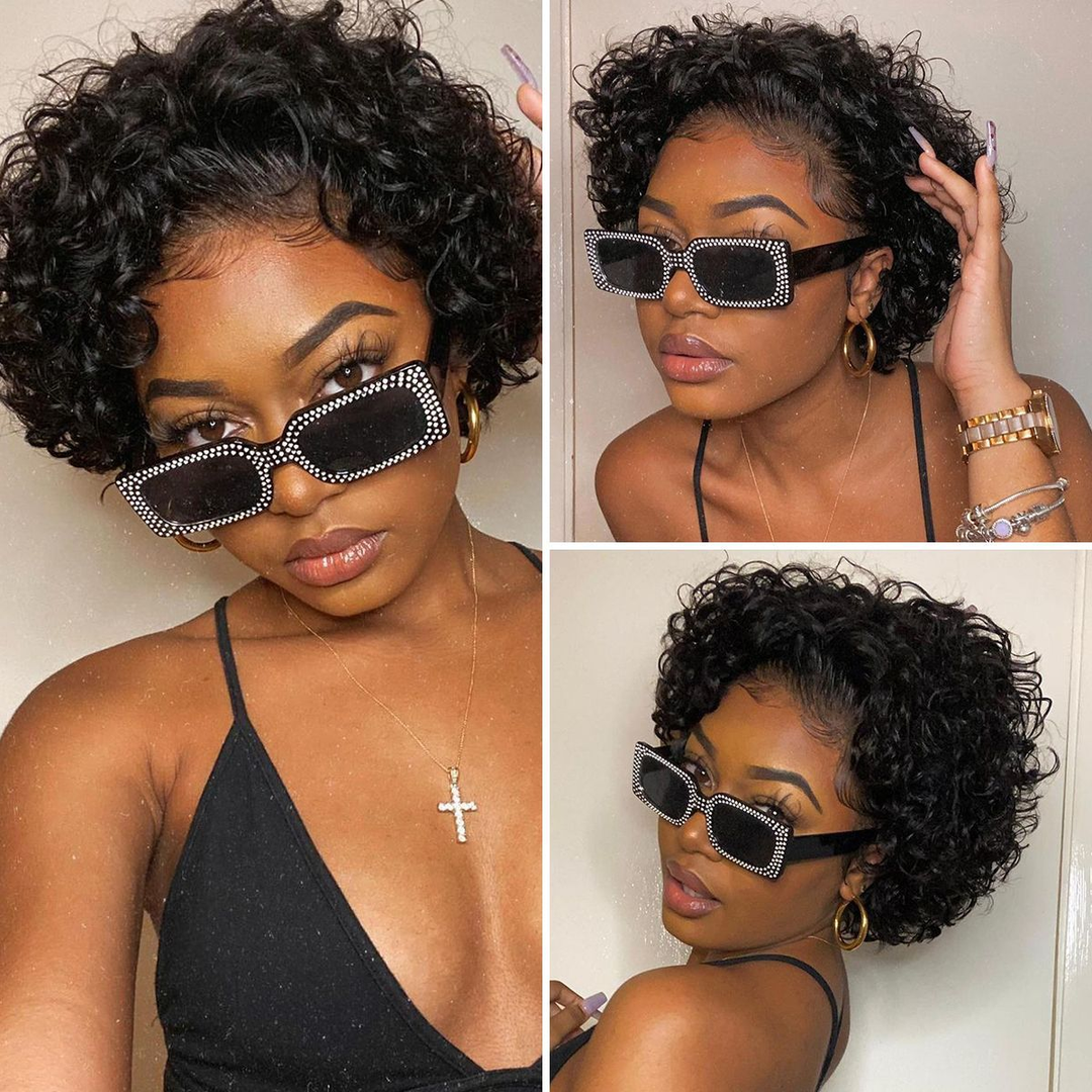 Ship In 24Hours-Lumiere Lumiere Short Curly 13x1 Lace Front Human Hair Wigs Pixie Cut for Black Women
