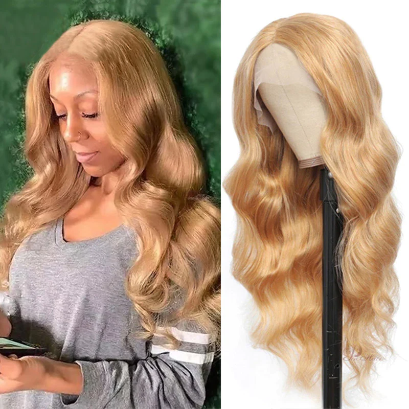 # 27 Honey Blonde Body Wave Perruque frontale en dentelle pré-plumée Cheveux humains