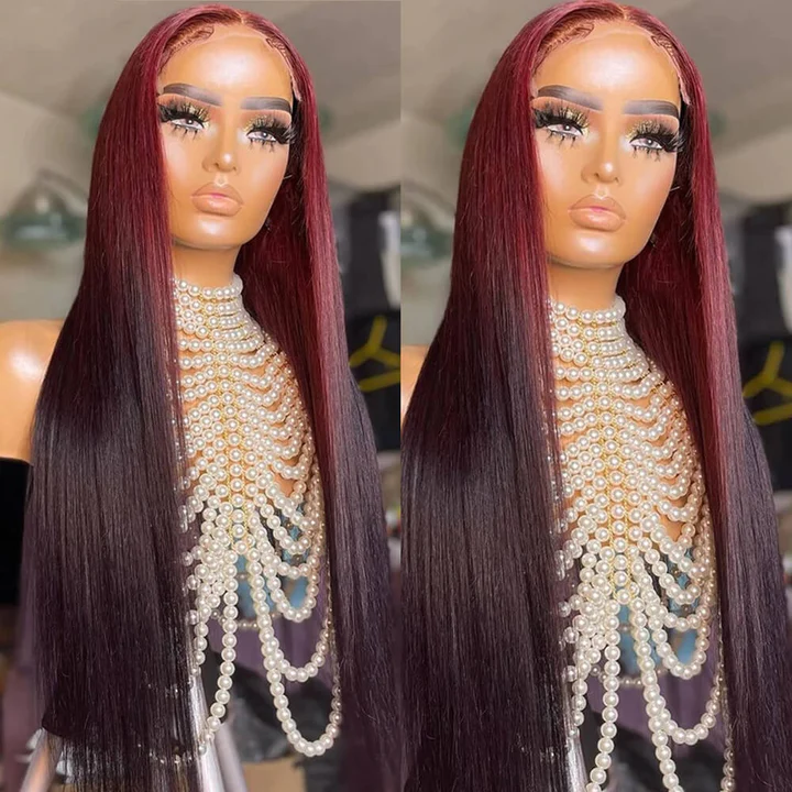 Lumiere Highlight Skunk Stripe #99J/2 Straight Lace Frontal Human Hair Wigs for black women