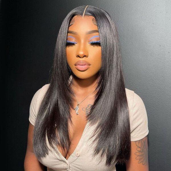 Cheveux Raides 13x4 Transparent HD Lace Front Perruque Sans Colle 100% Cheveux Humains