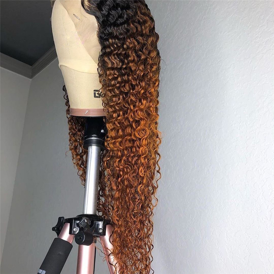 Lumiere 1B/33 Ombre Kinky Curly 4x4/5x5/13x4 Lace Closure/Frontal 150%/180% Density Wigs For Women Pre Plucked