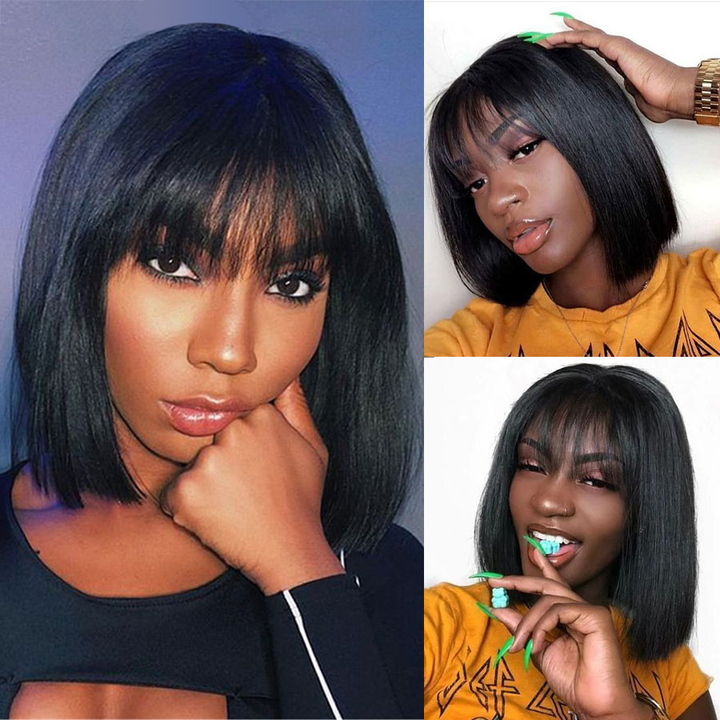 Straight Bob Full Machine Made Wigs None Lace For Women 6-14 Inches Virgin Human Hair Wig