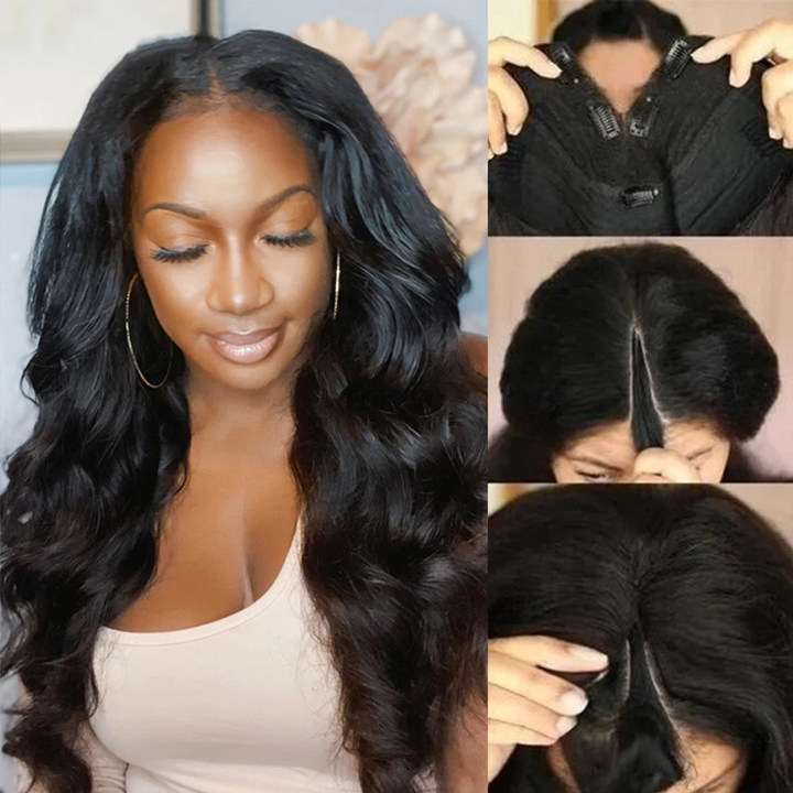 New V Part Body Wave Upgrade No Leave Out Brazilian Remy Human Hair Wigs For Women