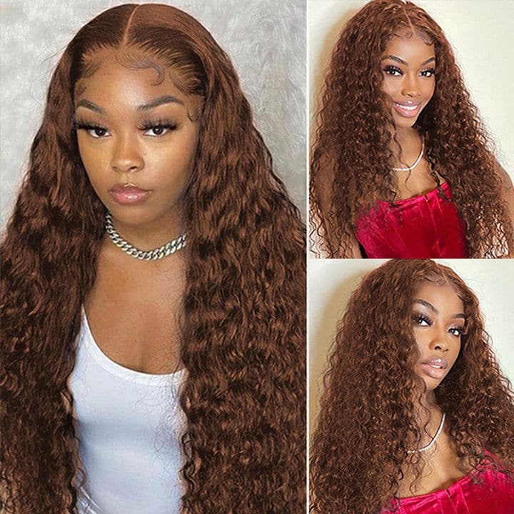 Chocolate Brown Kinky Curly 4x4/5x5/13x4 Lace Clolsure/Frontal 150%/180% Density Wig for Women Pre Plucked