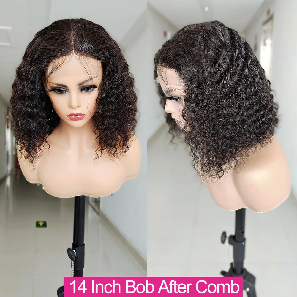 Water Wave 13x1 T-Part Lace Front Short Bob Wigs Human Hair Pre-Plucked