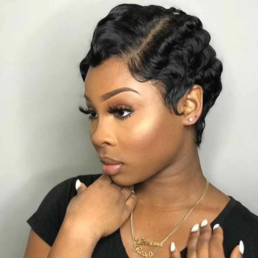 Ship In 24Hours-Lumiere Finger Wave Pixie Cut T part 13X1X4 Lace Short Bob For Women