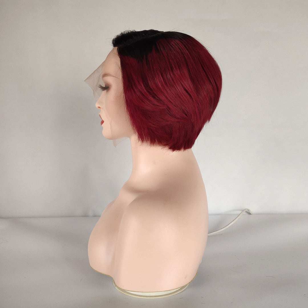 1B / 99J 13x1 T Lace Side Part Straight Short Pixie Cut Bob Perruques Pour Femmes