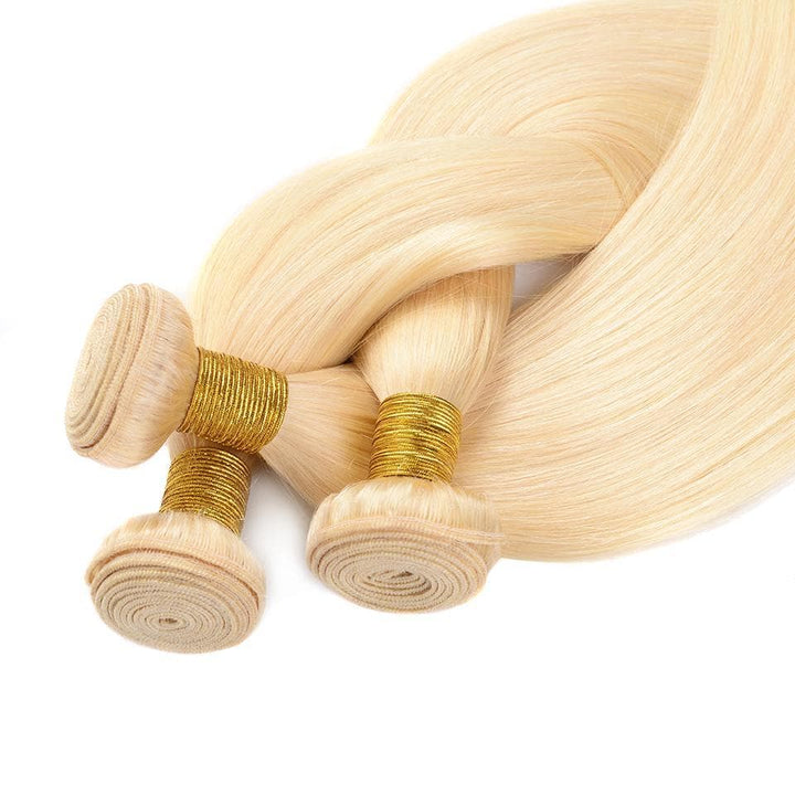 613 Blonde Color 2 Bundles Straight with 4x4 Closure Virgin Human Hair