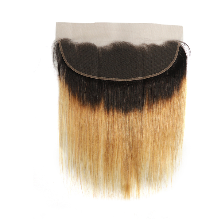 lumiere 1B/27 Ombre Straight Hair 3 Bundles With 13x4 Lace Frontal Pre Colored Ear To Ear